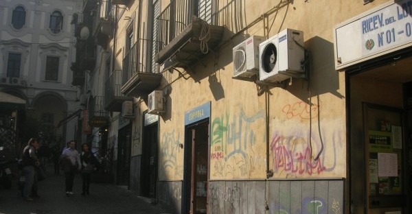 The site of the Ceriglio Tavern, Naples, where C was attacked on his way out. He got a scar, probably to teach him a lesson, and an injury to his eye, which can be seen in his last work. I noticed that for much of the afternoon anyone headed toward C’s digs at the Palazzo Cellamare would be blinded by the sunlight. A good time for an attack.